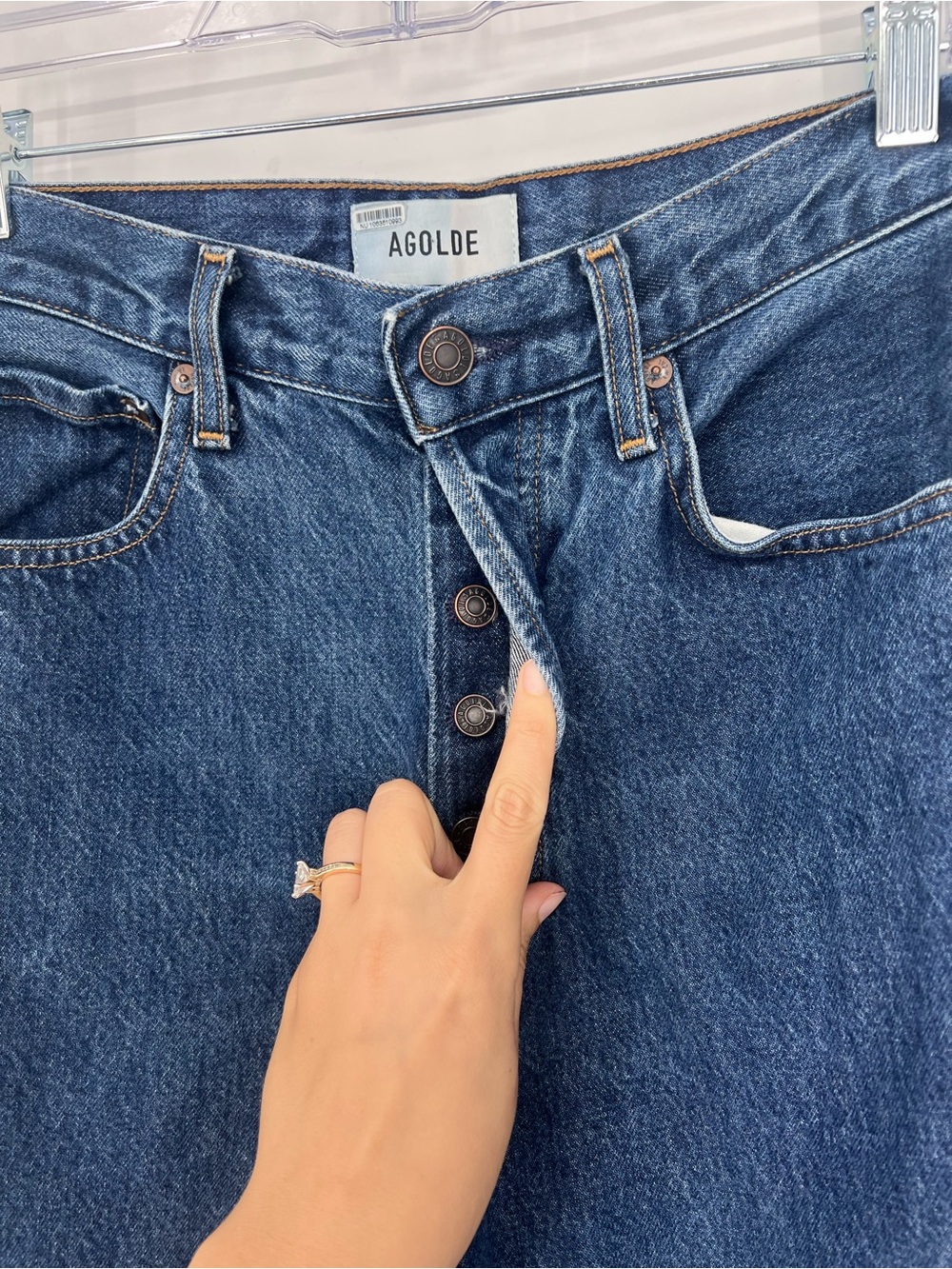 AGOLDE Dame Dark Wash Wide Straight Leg High Waist Designer Denim Jeans 26P - Picture 4 of 8